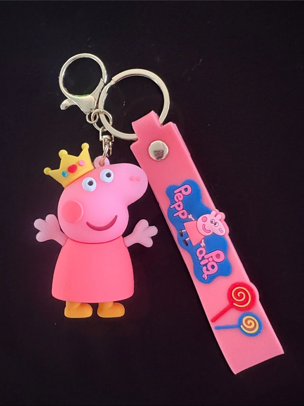 Peppa Pig with Yellow Crown Keychain Bag Charm with Pink Strap